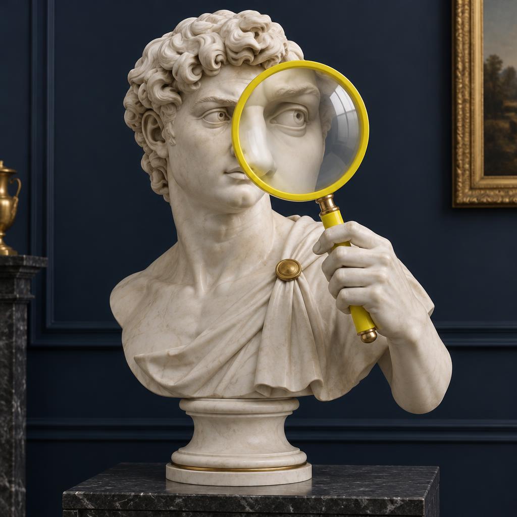 Busto di marmo osservato attraverso una lente gialla