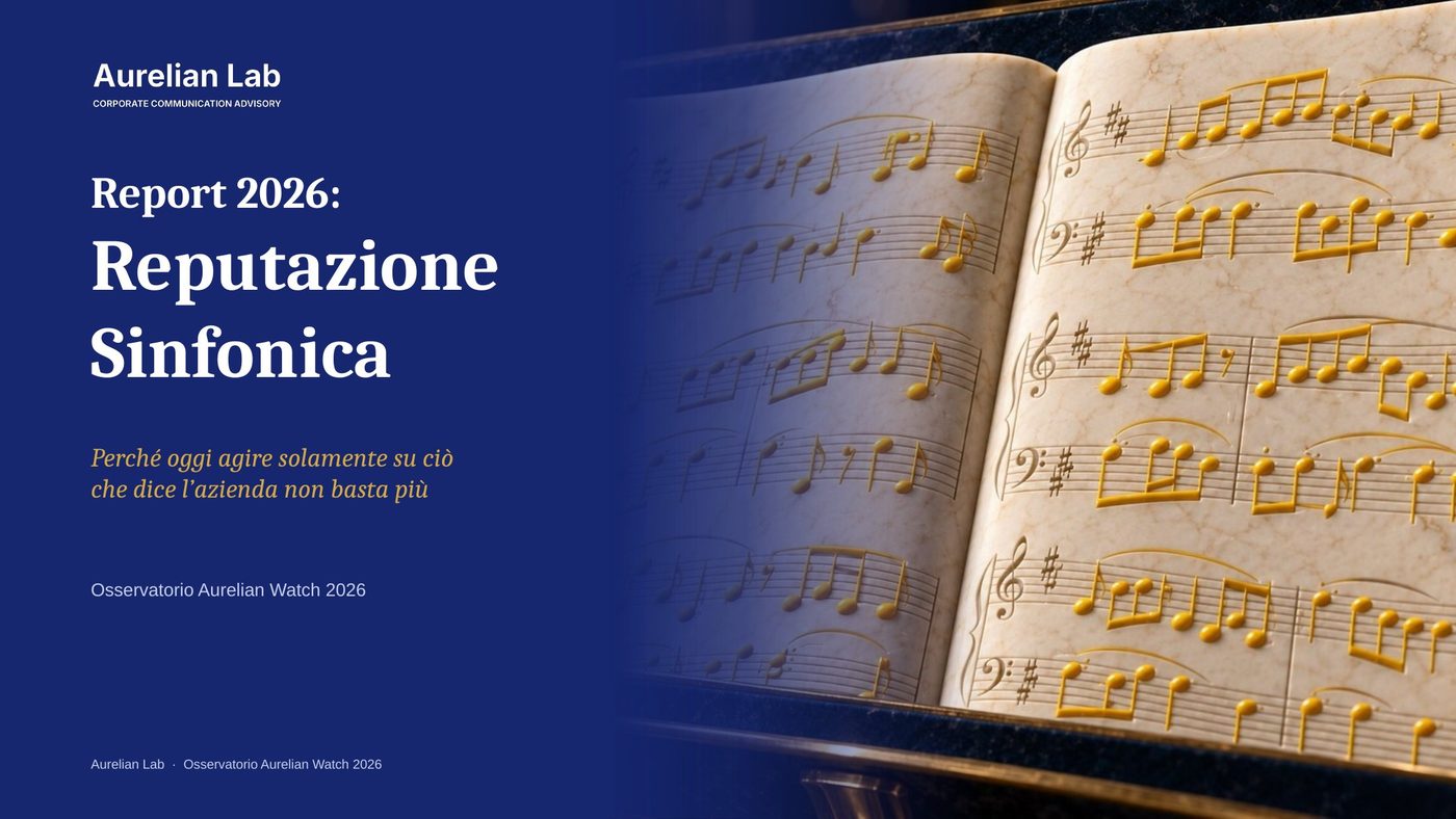 Copertina del report «Report 2026: Reputazione Sinfonica», Osservatorio Aurelian Watch 2026: spartito di marmo con note dorate